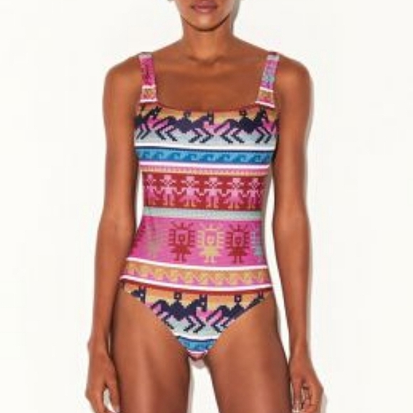 Pink Fair Isle One Piece Brazilian Swimsuit XS NEW Triya Peruvian Tricot - Picture 1 of 10